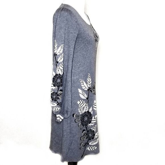 Max Studio Floral Jacquard Sweater Dress Gray - Picture 2 of 7